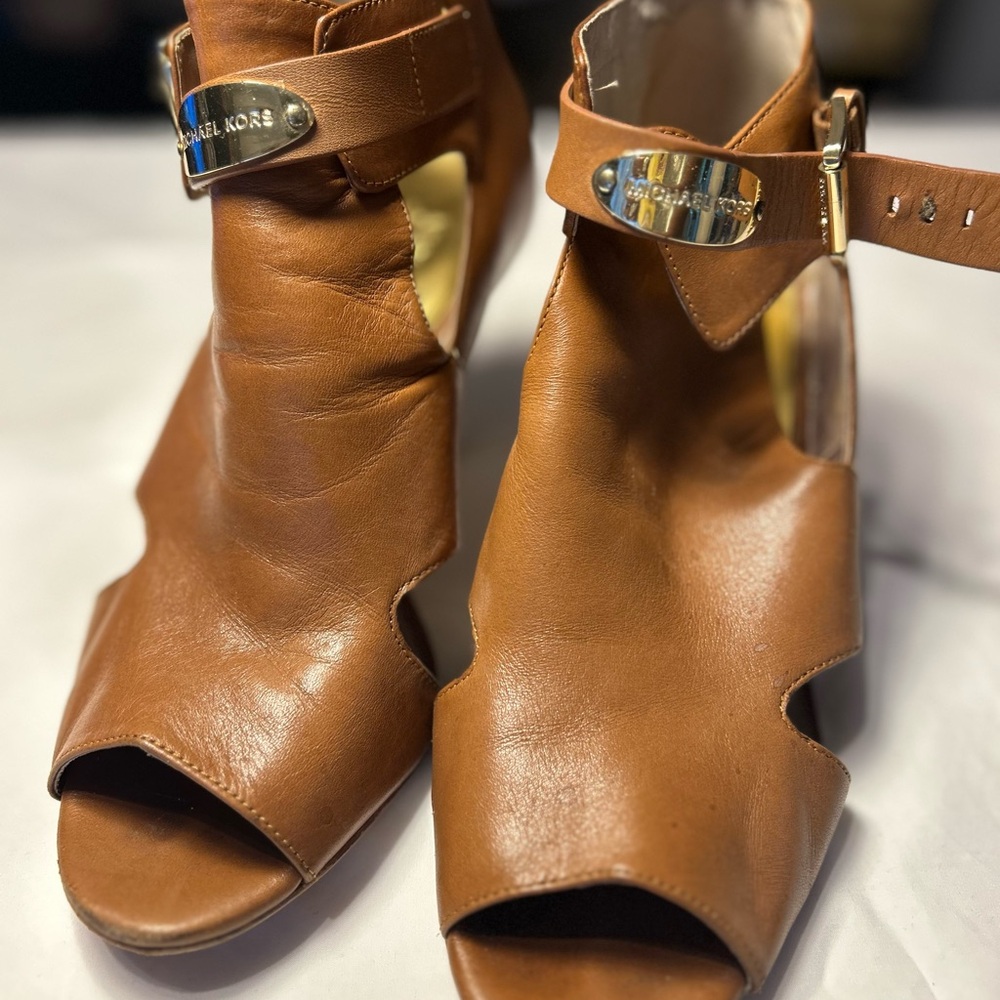 Michael Kors Tan Peep Toe Heeled Boots